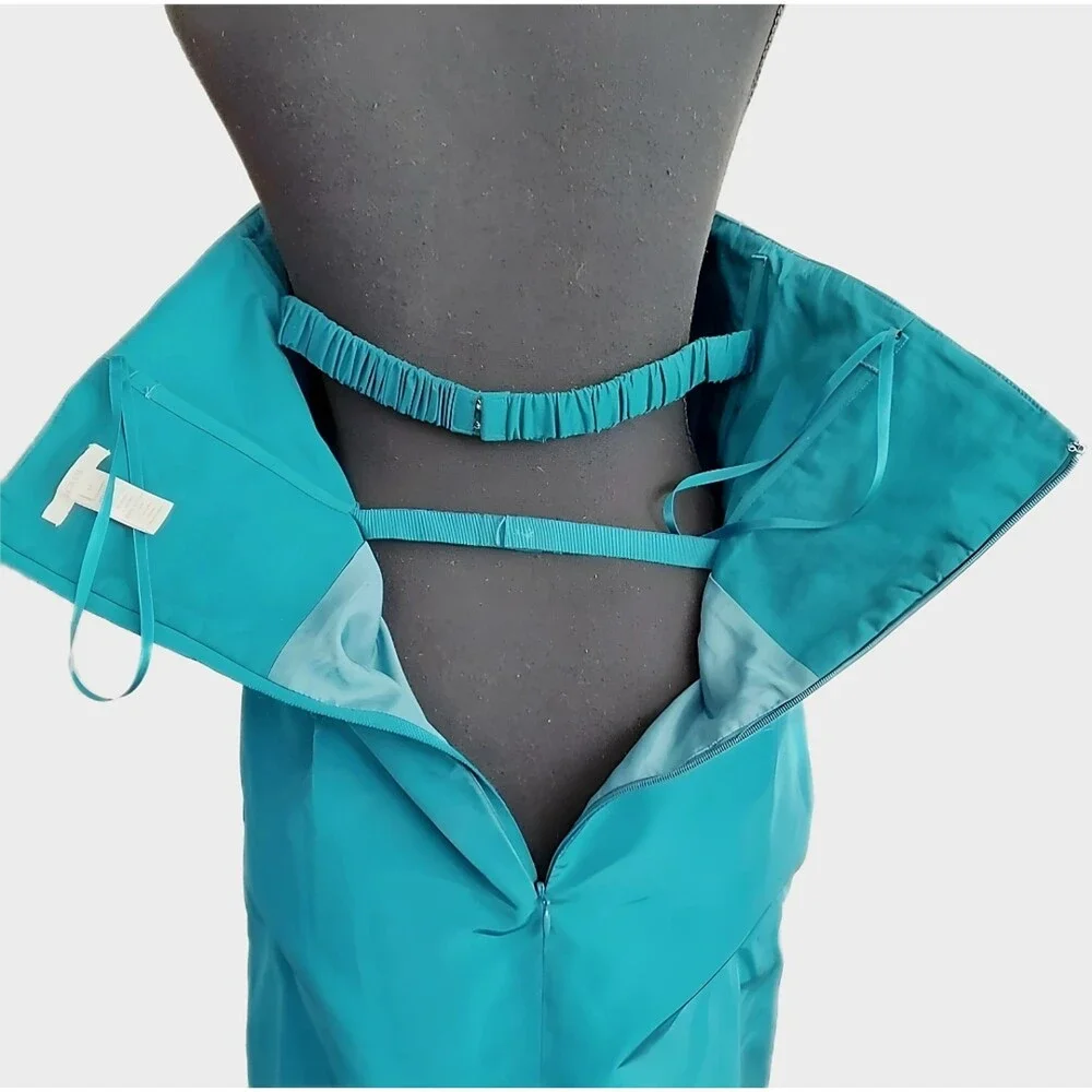 J.Crew -LIKE NEW- $250 Teal Green Strapless Sweetheart Silk Sheath Dress Size 10